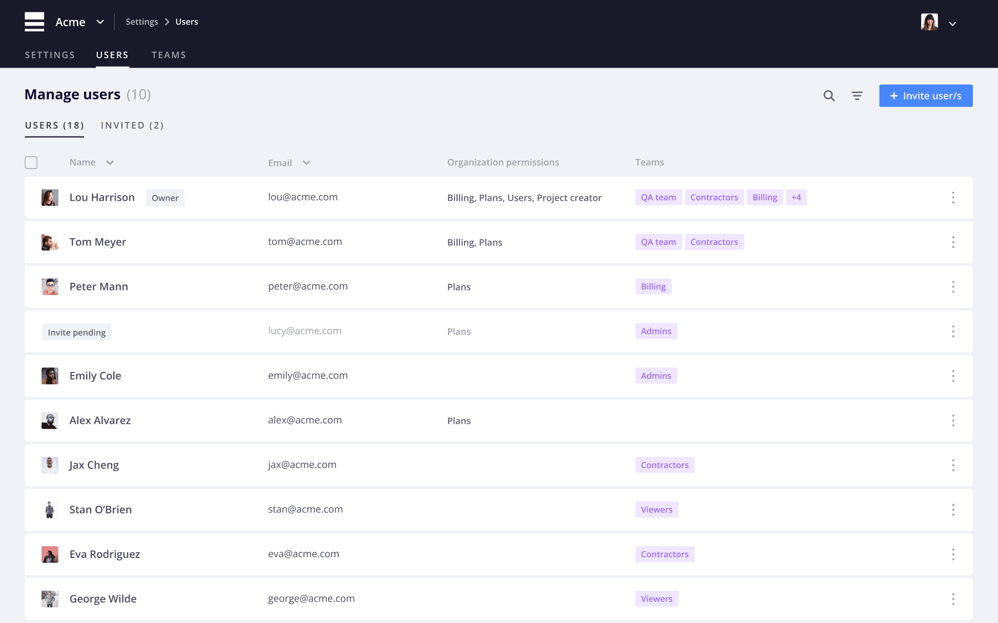 Image displaying the Teams feature integrated into the organization’s user menu on the Platform.sh Console