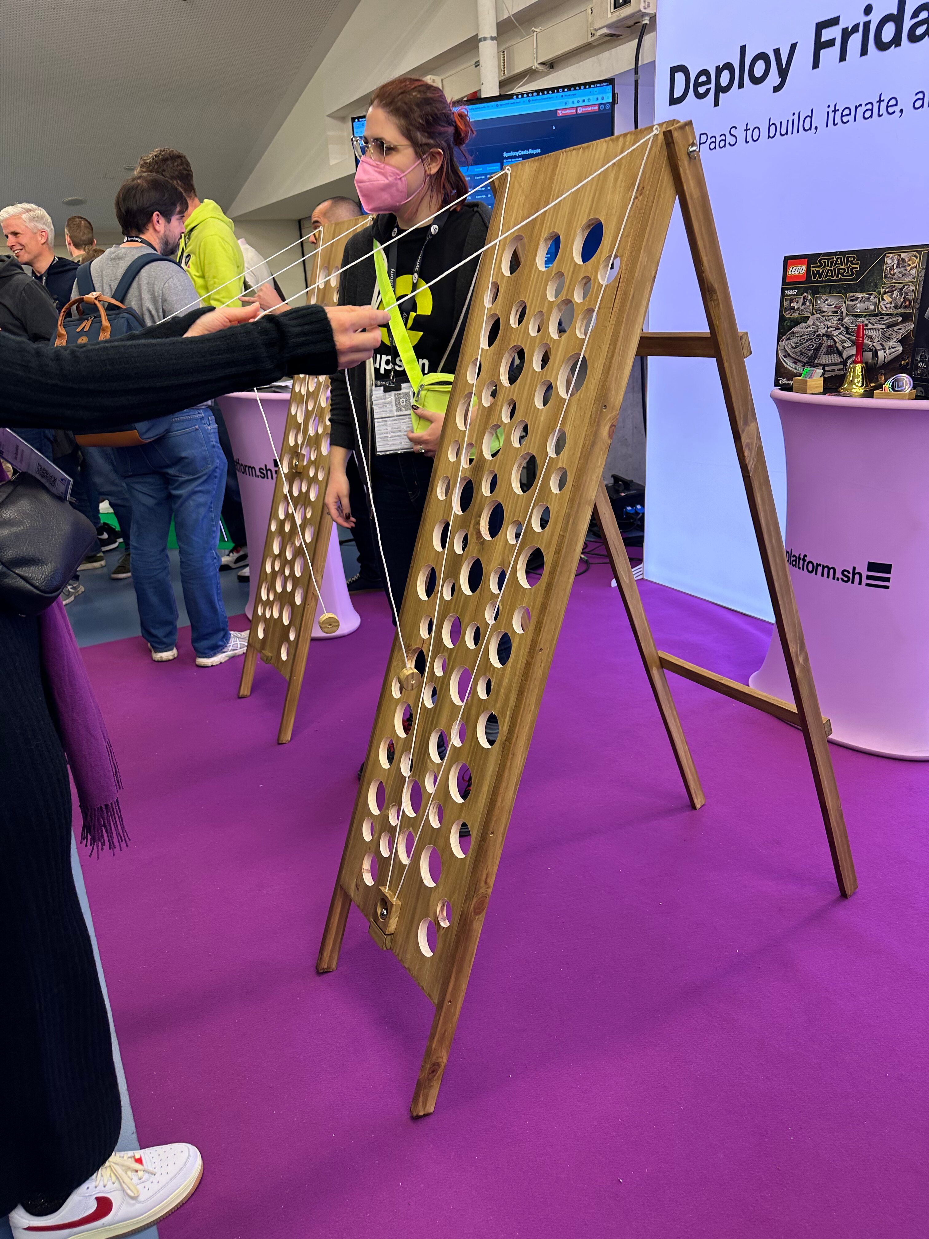 A photo of the giant cheese board game which was available at the Platform.sh booth at SymfonyCon Brussels 2023. 