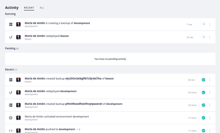 Parallel activities in Platform.sh console